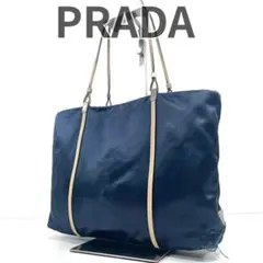PRADA プラダ 三角ロゴ ハンドバッグ ネイビー ストライプ 白タグ有