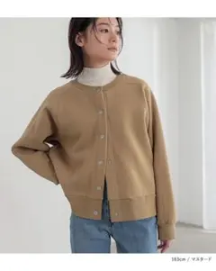 [新品]裏起毛スウェット ボタン付き カーディガン トレーナー マスタード