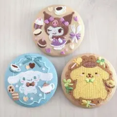 サンリオ　刺繍缶バッジ　シナモロール　ポムポムプリン　クロミ