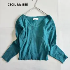 【セシルマクビー】長袖ニット　セーター　ショート丈　Vネック　シンプル（M）