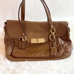 コーチ 本革 レザートートバッグ ゴールド金具 キャメル ブラウン 肩掛け可