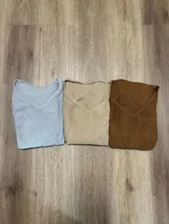 韓国　リブ編み　Vネック　セーター　サマーニット