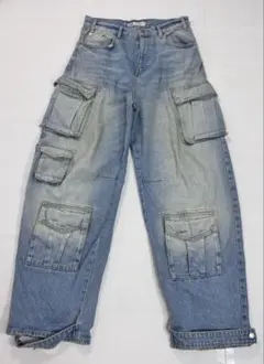 完売品 ZARA デニム カーゴパンツ ギミック y2k ユーティリティ 30