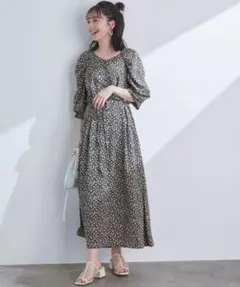 VIS フラワープリントパワショルワンピース