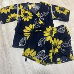 ☆美品☆devirock ひまわり柄 ネイビー甚平 90cm