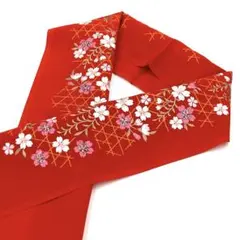☆新品未使用☆振袖・成人式・結婚式・卒業袴　赤系桜模様刺繍入り半衿　半襟　26