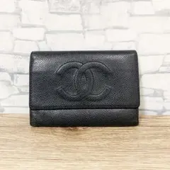 【美品】ビンテージシャネルココマーク キャビアスキン 三つ折り財布