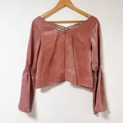 【LIP SERVICE】長袖トップス ピンク サテン ベロア F チュール袖