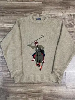 ！希少&美品！ニットセーター ベージュ polo ポロ風 古着 セーター