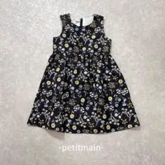 petitmain/花柄ワンピース/120/黒/フレア/可愛い/ノースリーブ