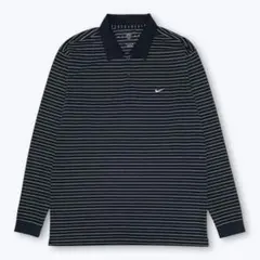 【未使用デッド】00s NIKE GOLF 長袖ポロシャツ 黒 白ボーダー XL