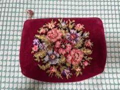 FEILER 花柄刺繍 ポーチ 中型 バーガンディ