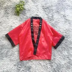 お祭り はっぴ【M相当】 赤x黒 和風 イベント衣装 フリー お祭り用 赤い法被