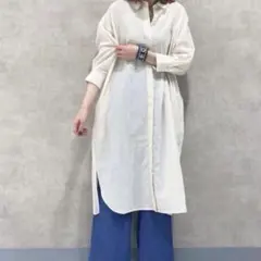 KBF リネンMIXラウンドヘムシャツワンピース