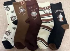 新品　ラブブ labubuソックス 5点セットかわいいレディースクルー丈女性靴下