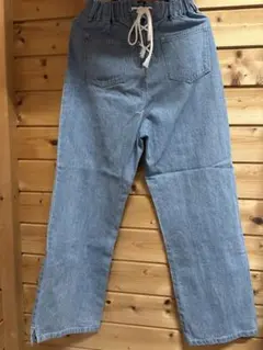 ライトブルー イージーパンツ ドローストリング付き