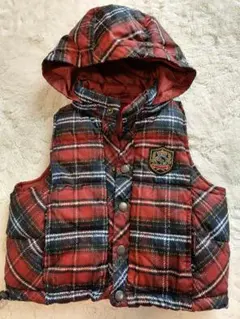 【COMME ÇA ISM】コムサイズムリバーシブル中綿ベスト 90 赤チェック