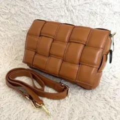 美品・イタリア製】VERA PELLE イントレチャート ショルダーバッグ 茶 