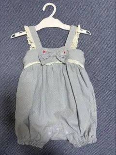 グレー ドット柄 リボン付きロンパース80cm