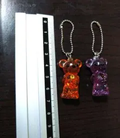 クマ型アクリル樹脂ストラップ オレンジ 紫 2個セット