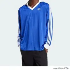 adidas アディカラー ピケ　サッカー長袖シャツ ロンT ブルー XL