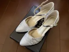 新品　未使用　シルバー レース アンクルストラップ パンプス　Lサイズ