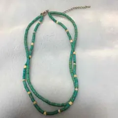 ターコイズ  木製‼️2重ネックレス