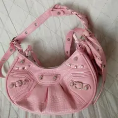 ピンク クロコダイル型押し ショルダーバッグ