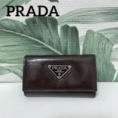 PRADA キーケース ダークブラウン 三角ロゴ