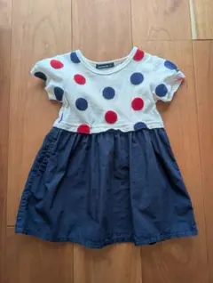 moujonjon 水玉ジャガード 切替ワンピース 90cm