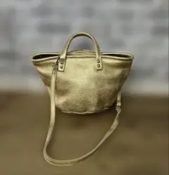 メタリックゴールド トートバッグ　本革