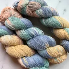 ソックヤーン 毛糸 3カセ 約300g 手染め 糸 黄色 ダスティーブルー