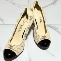 CHANEL シャネル パンプス ココマーク ラムレザー エナメル アイボリー