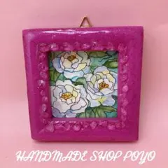 ピンクフレーム 花のイラスト 小型アート　イラスト