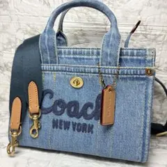 希少 美品 COACH カーゴトート20 デニム パッチワーク ショルダー