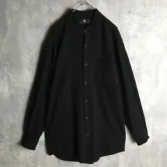 【長袖シャツ】バンドカラー 無地 モノトーン ポリシャツ M 黒 メンズ 古着