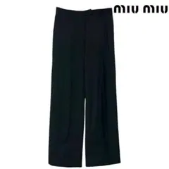 【良シルエット】ミウミウ MIUMIU ワイドストレート スラックス グレーのサムネイル