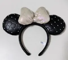 ディズニー カチューシャ　ミニー　スパンコール　リボン　レザー　パール