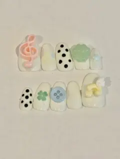 ウィッシュコア ネイルチップ ボタンコア ハンドメイド 羽 音符 ドット柄