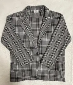 白黒薄手チェックジャケット 左右ポケット有り