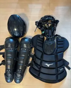 特価】キャッチャー防具 一式 セット オールブラック 捕手 ヘルメットL 
