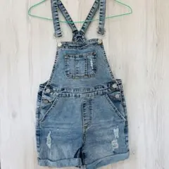 140cm SHEIN ダメージ デニムオーバーオール 10Y 子ども服 キッズ