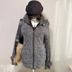 y2k 平成ギャル　お兄　ダークコア　ファー　ニット　ジップ　ジャケット　コート