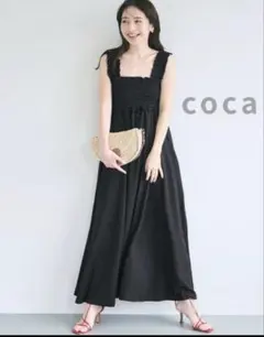 coca クレープシャーリングワンピース ロングワンピース ブラック　Lのサムネイル