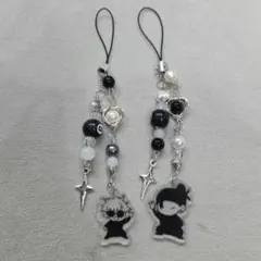 呪術廻戦 五条悟 夏油傑 ストラップ 2点セットハート チャーム付きハンドメイド