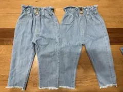 双子　デニム　100ウエストゴム ロングパンツ 2枚セット