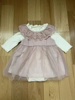 ピンク フリル リボン付きロンパース