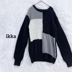 【イッカ】メンズ パッチワークニット Mサイズ ネイビー メンズカジュアル