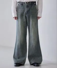 LUENNA グレー ワイドデニムパンツ