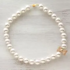 未使用★子供用ゴールドリボンパールネックレス